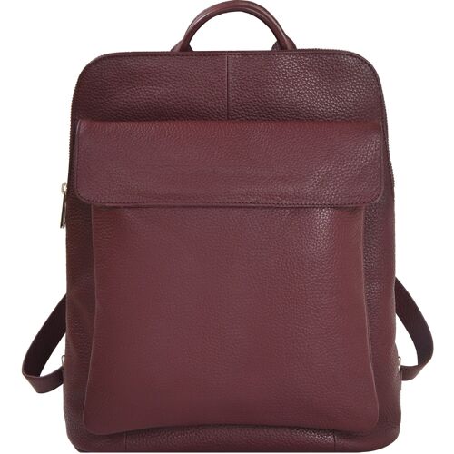 Plum Leather Flap Pocket Backpack