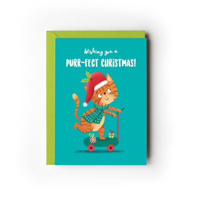 Packung mit 6 Weihnachtskarten mit Katzenschnurreffekt