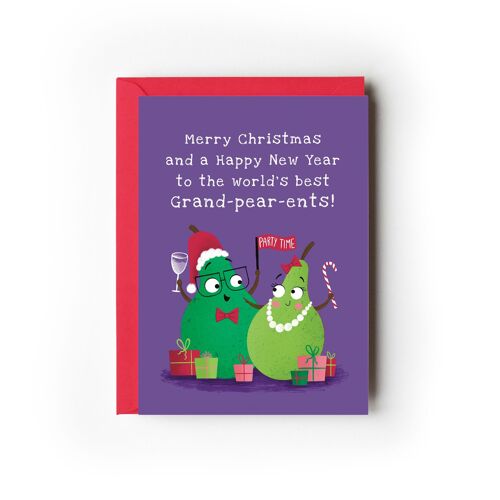 Pack of 6 Grand-Pear-ents Christmas Cards