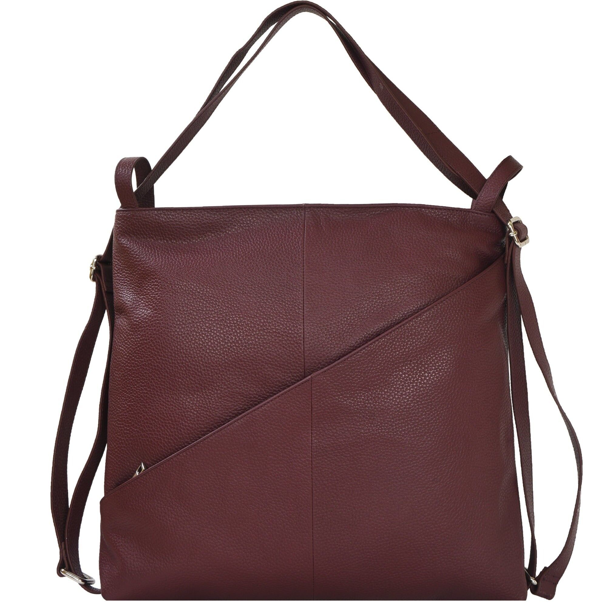 Maroon Leather Convertible Tote Backpack