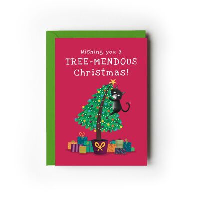 Pack de 6 divertidas tarjetas navideñas con forma de árbol de gatos