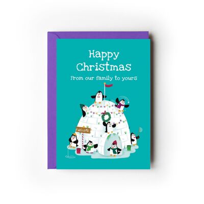 Pack de 6 cartes de Noël Famille Pingouin