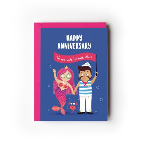Pack of 6 Mermaid and Sailor Anniversary Cards