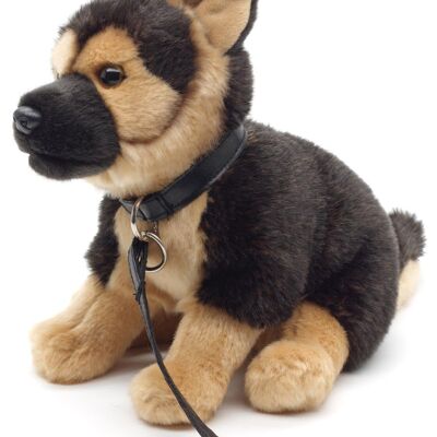 Berger allemand, assis (avec laisse) - 24 cm (hauteur) - Mots clés : chien, animal de compagnie, peluche, peluche, peluche, peluche