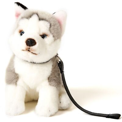 Gray Husky, sitting (with leash) - 24 cm (height) - Keywords: dog, pet, plush, plush toy, stuffed animal, cuddly toy