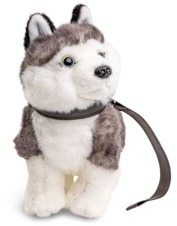 Chiot Husky gris, debout (avec laisse) - 21 cm (longueur) - Mots clés : chien, animal de compagnie, peluche, peluche, peluche, peluche 2