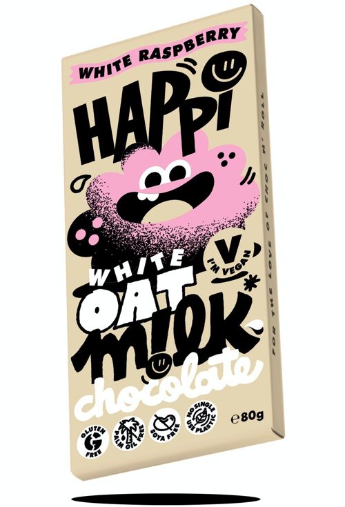 White Raspberry Happi Vegan Oat M!lk Chocolate Bars 12 x 80g