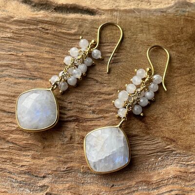 Magnolia - Rainbow moonstone earrings - sterling silver 925 - gold plated
