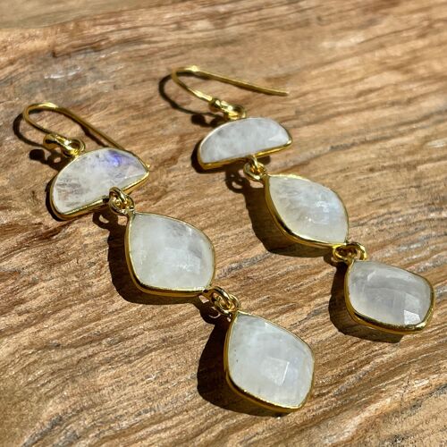Sherazade - Gold plated rainbow moonstone earrings - sterling silver 925
