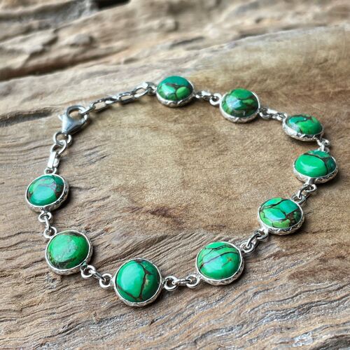 Wahya - Bracelet with green copper and turquoise - sterling silver 925