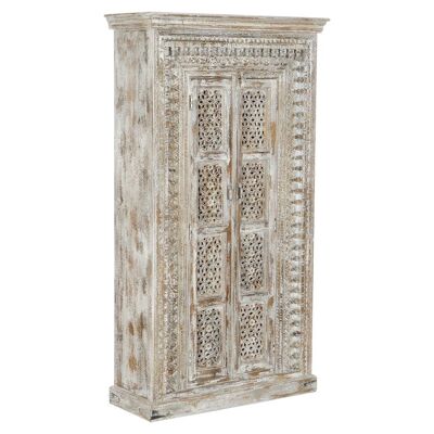 ARMOIRE EN BOIS SCULPTÉ 100X40X180 DÉCAPÉ BLANC MB208660