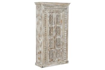 Armoire en bois sculpté 100x40x180 décapé blanc MB208660 NO11 1