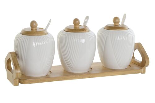 Azucarero Set 4 Porcelana Bambu 31X9X7 Blanco PC207775