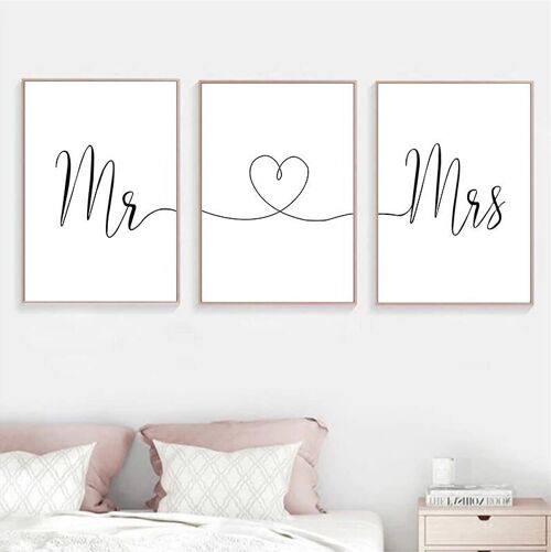 Ensemble de 3 affiches : Mr et Mrs - Poster pour décoration d'intérieur