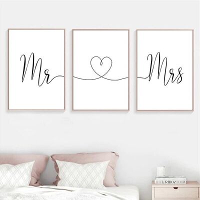 Set mit 3 Postern: Mr and Mrs – Poster für die Innendekoration