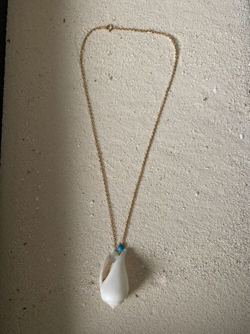 Collier "Atoll de Baa" en Gold Filled , turquoise et coquillage