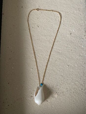 Collier "Atoll de Baa" en Gold Filled , turquoise et coquillage 1