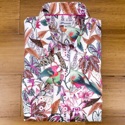 Camicia Grenouille a maniche lunghe con stampa orchidea e pappagallo