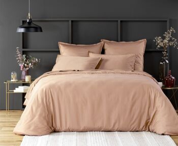 TAIE D'OREILLER 50X70CM AVEC VOLANT 100% SATIN DE COTON LAVE 105 FILS - ROSE NUDE 1