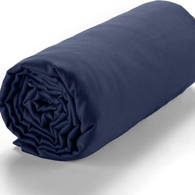 DRAP HOUSSE 160X200CM BONNET: 30CM 100% SATIN DE COTON LAVE 105 FILS - BLEU MARINE