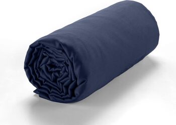 DRAP HOUSSE 160X200CM BONNET: 30CM 100% SATIN DE COTON LAVE 105 FILS - BLEU MARINE