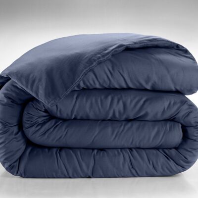 Bettbezug 240 x 220 cm + 40 cm, 100 % gewaschener Baumwollsatin, 105 Fäden – Marineblau