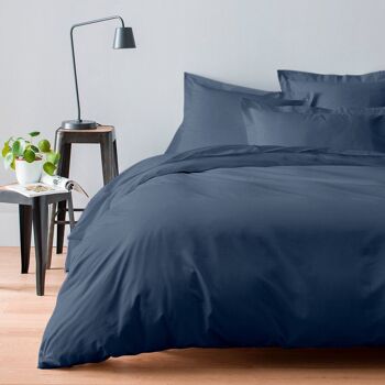 HOUSSE DE COUETTE 240x220CM +40 100% SATIN DE COTON LAVE 105 FILS - BLEU MARINE 3