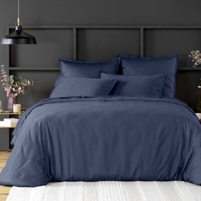 FEDERA 50X70CM CON VOLANT RASO 100% COTONE LAVATO 105 FILI - BLU NAVY