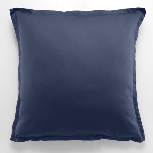 TAIE D'OREILLER 65X65CM AVEC VOLANT 100% SATIN DE COTON LAVE 105 FILS - BLEU MARINE