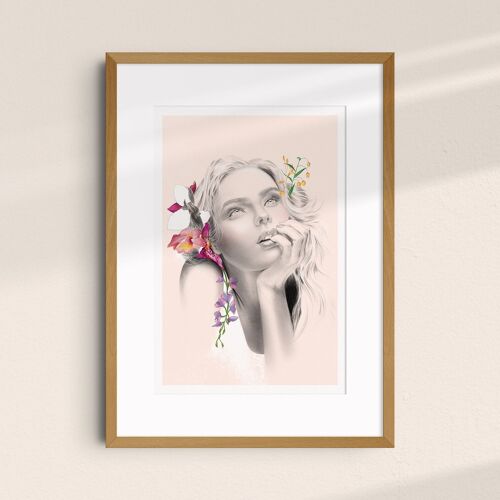 Affiche d'art illustration portrait A4 "Flower dreamer I" - tirages limités et signés
