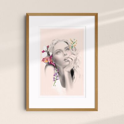 Poster artistico con illustrazione ritratto A4 "Flower Dreamer I" - stampe limitate e firmate