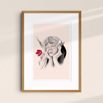 Affiche d'art illustration portrait A4 "Flower dreamer II" - tirages limités et signés