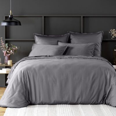 FUNDA DE ALMOHADA 50X70CM CON Volante 100% ALGODÓN LAVADO SATINADO 105 HILOS - GRIS OSCURO