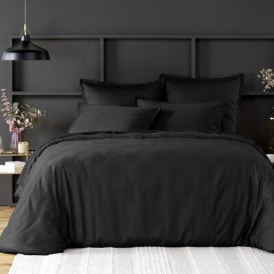 DRAP HOUSSE 140X190CM BONNET: 30CM 100% SATIN DE COTON LAVE 105 FILS - NOIR OPAQUE