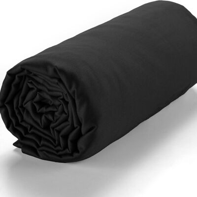 DRAP HOUSSE 180X200CM BONNET: 30CM 100% SATIN DE COTON LAVE 105 FILS - NOIR OPAQUE