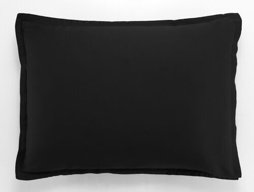 TAIE D'OREILLER 50X70CM AVEC VOLANT 100% SATIN DE COTON LAVE 105 FILS - NOIR OPAQUE