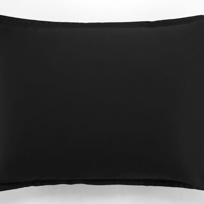 TAIE D'OREILLER 50X70CM AVEC VOLANT 100% SATIN DE COTON LAVE 105 FILS - NOIR OPAQUE