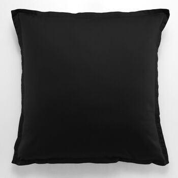 TAIE D'OREILLER 65X65CM AVEC VOLANT 100% SATIN DE COTON LAVE 105 FILS - NOIR OPAQUE 2