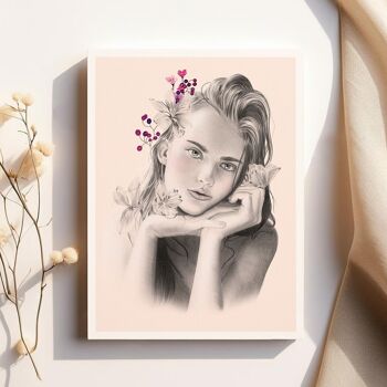 Affiche d'art illustration portrait A4 "Flower dreamer IV Romance" - tirages limités et signés 1