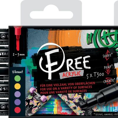 Marker - Kartonetui x 5 STABILO FREE Acryl T300 - Set 4 „Vibrant“