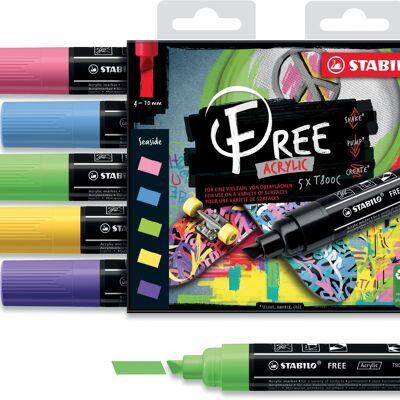 Marker - Kartonetui x 5 STABILO FREE Acryl T800C - Set 1 „Seaside“