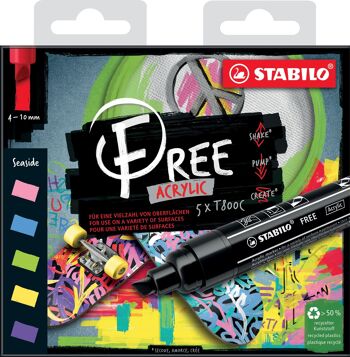 Marqueur - Etui carton x 5 STABILO FREE acrylic T800C - Set 1 "Seaside" 2