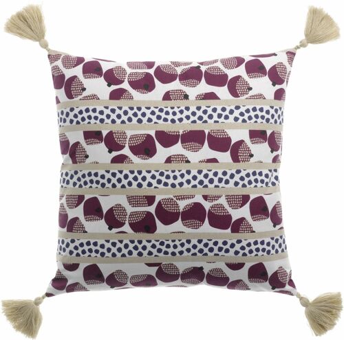 COUSSIN JAITA IMPRIME REVERSIBLE 
 DEHOUSSABLE AVEC POMPONS 40x40