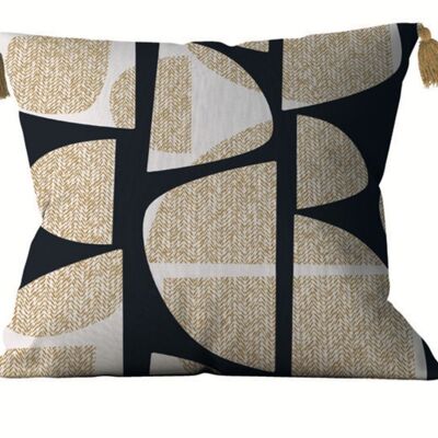 NOBALY PRINTED REVERSIBLE CUSHION
 REMOVABLE COVER WITH POMPOM 40x40