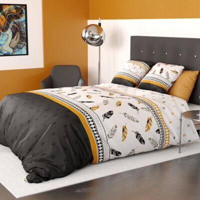 Bettbezug-Set, 3-teilig, 240 x 220 cm, 100 % Baumwolle, 57 Fäden – Federn
