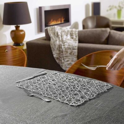 TABLECLOTH 150X250CM 100% POLYESTER 90GSM SHINY SILVER