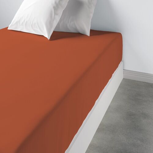 DRAP HOUSSE 140X190CM BONNET:35CM 100%COTON 115G 57FILS TERRACOTTA