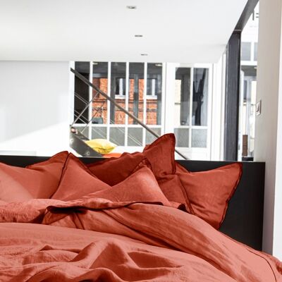 DUVET COVER 260X240CM 100% WASHED LINEN PAPRIKA