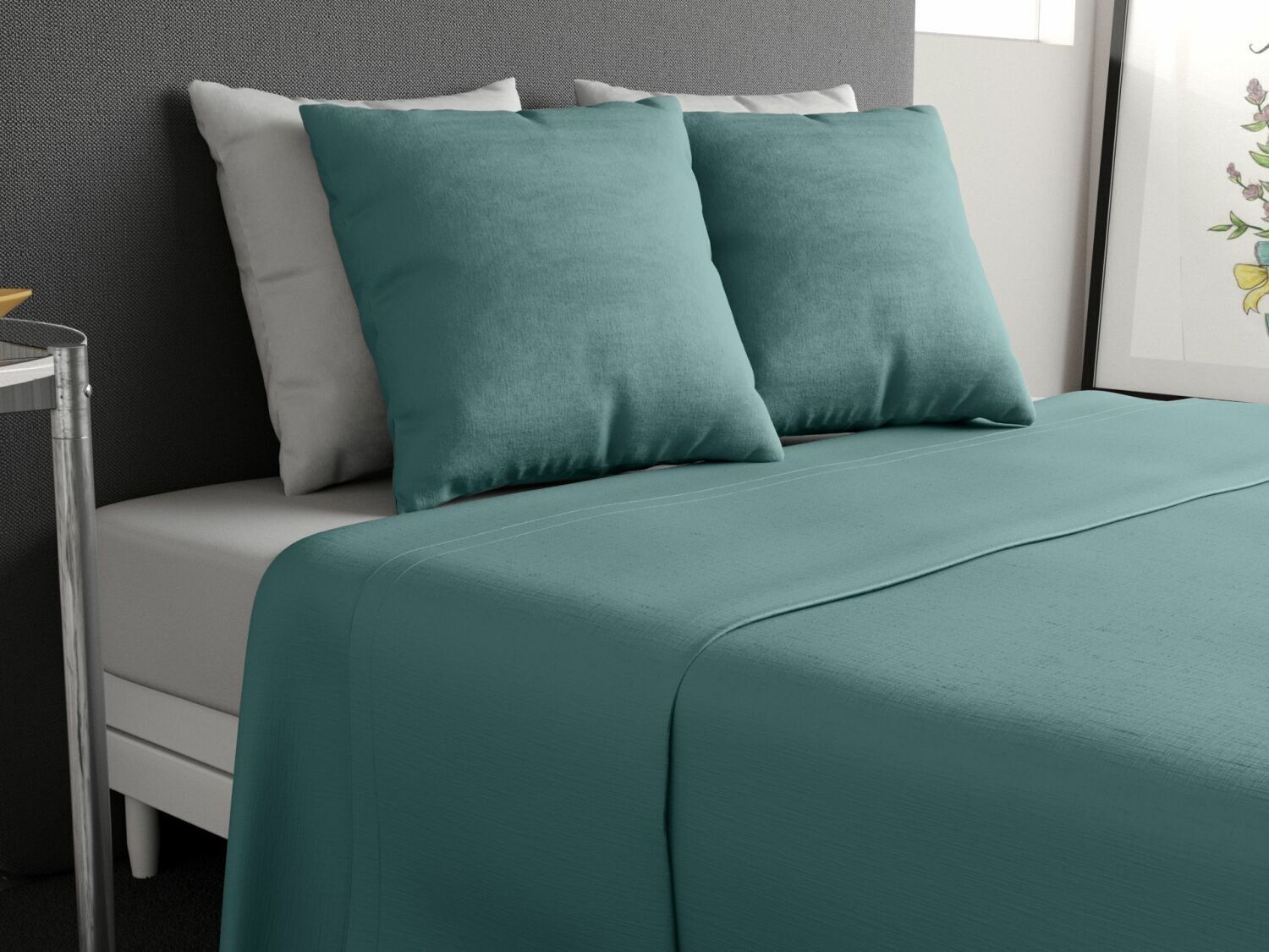 COMPLETO LENZUOLO PER 1 PERSONA 100% COTONE 57 FILI 180X290CM + 1 TB BLU ANATRA