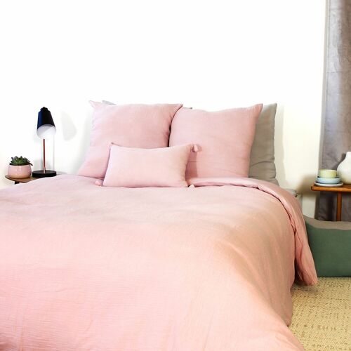 PARURE DE COUETTE 3 PCS 240X220CM 100% GAZE DE COTON ROSE